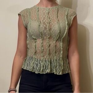 Free People Lace Muscle Tee - Olive